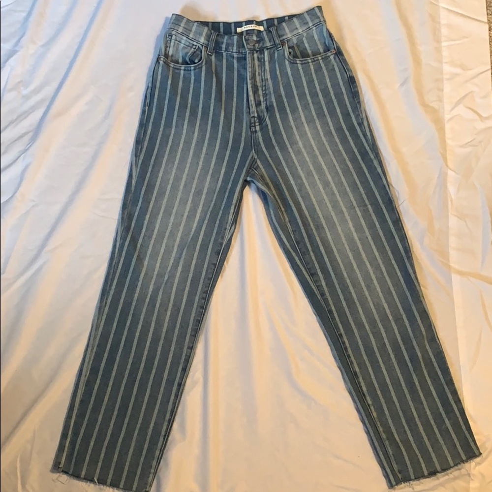 High Rise straight leg striped jeans